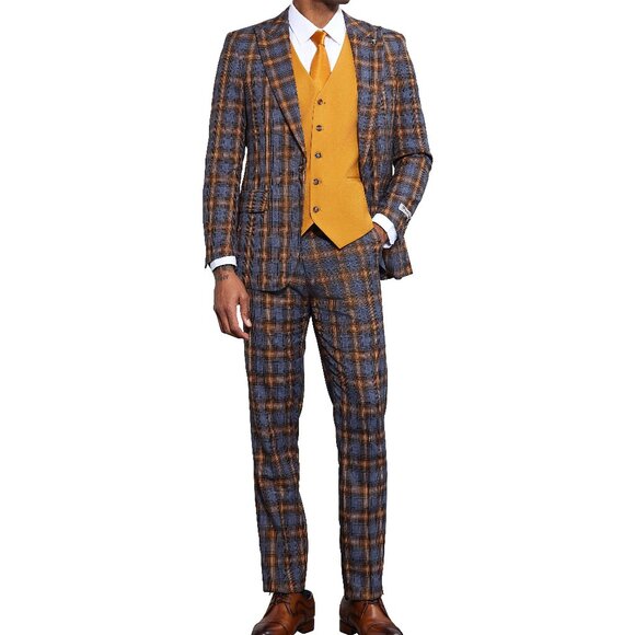 Grey/Orange 3 Piece Stacy Adams Men's Suit - Picture 1 of 5